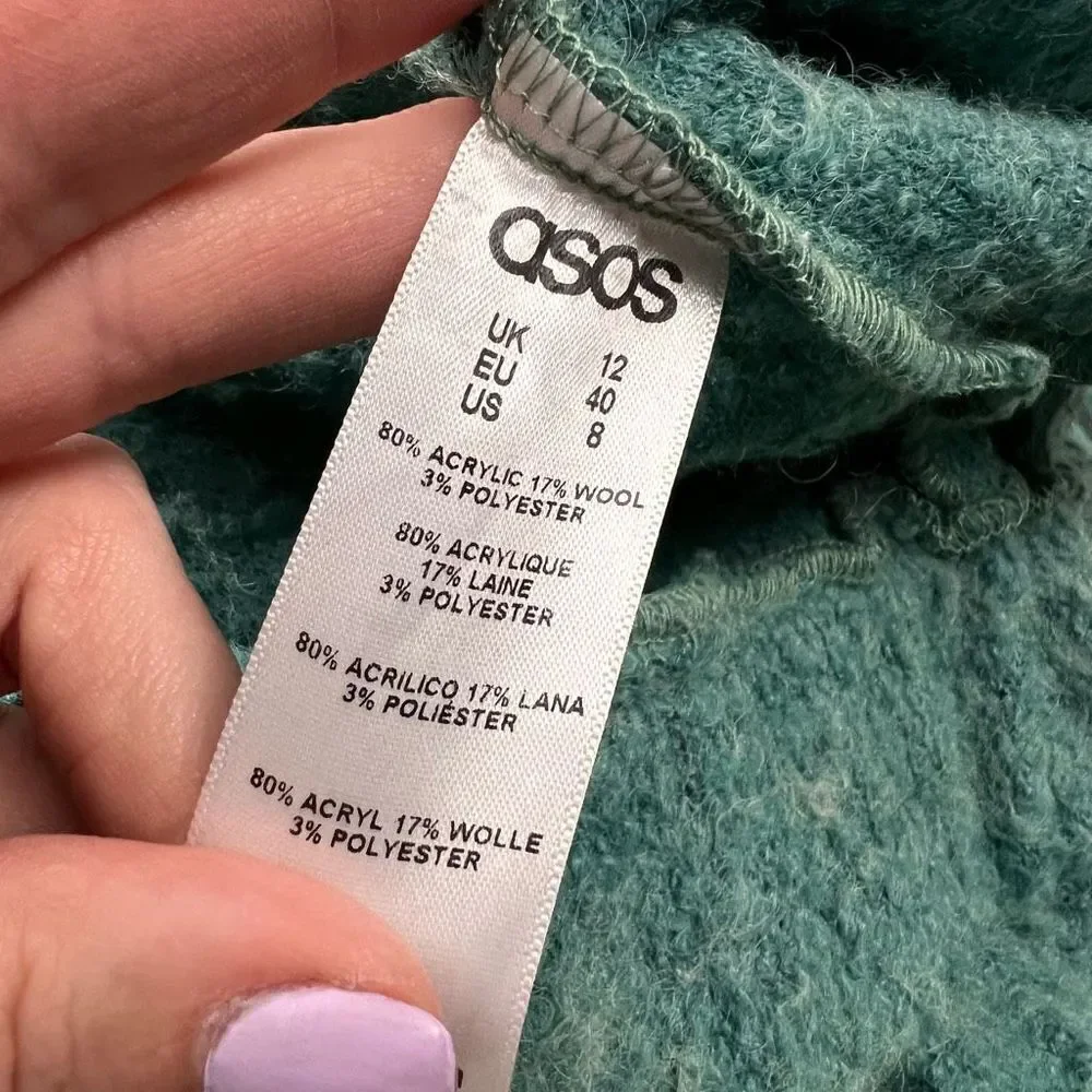 ASOS Green Wool-Blend Textured Zip Bomber Cardigan Jacket – Size 8 - Picture 5 of 10